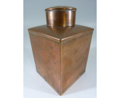 Copper tea caddy with registered Trade mark to base. 
