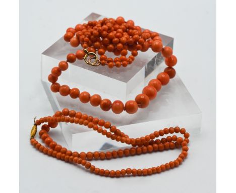 Two vintage coral graduated bead necklaces.