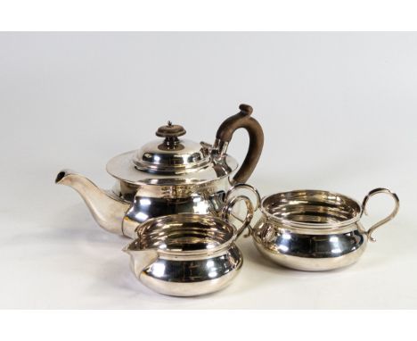 Hallmarked silver 3 piece tea set, sugar &amp; cream matching, tea pot similar but later hallmarks.  Gross weight 678g. 