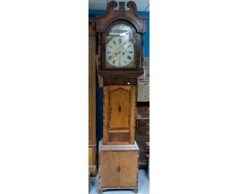 19th century Mahogany longcase Grandfather clock with arch painted dial by C Bloor Newcastle. 