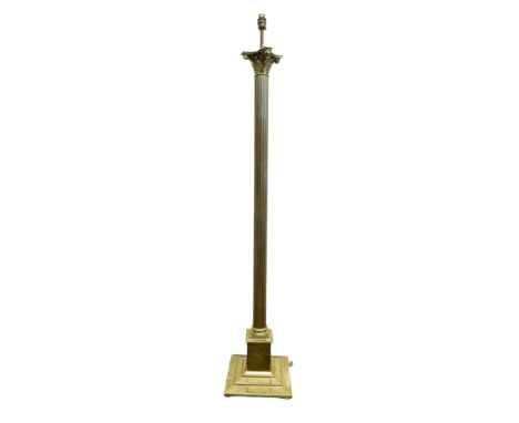 Heavy brass Corinthian Column standard lamp. 136cm to top of fitting. 