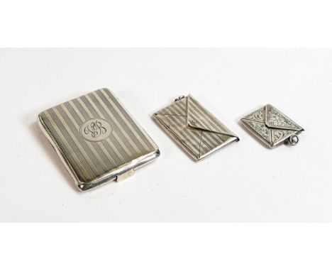 Silver stamp case Chester 1911 maker AE Jones, together with double stamp case marked sterling and a hallmarked silver case f