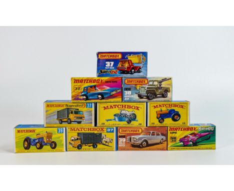 A collection of boxed Matchbox 1-75 series toy cars &amp; vehicles to include 37d Soopa Coopa, 37c Dodge Cattle Truck, 37e Sk