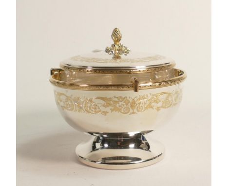 De Lamerie Fine large silverware plated Robert Adam patterned single caviar base &amp; spider in presentation bag, specially 