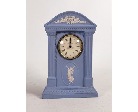 Large Wedgwood blue Jasper ware mantle clock, height 22cm 