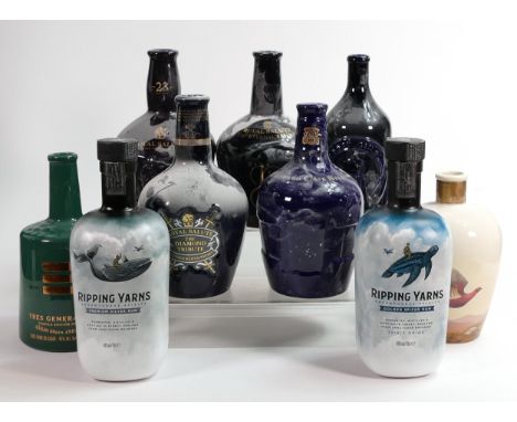 Wade Whisky &amp; Rum themed ceramic decanters including - Ripping Yarns Rum, McQueen Gin, Grouse Whisky, Royal Salute Whisky