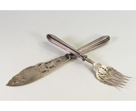 Victorian hallmarked silver fish servers, gross weight including loaded handles 265g. 