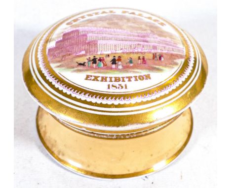 Porcelain Prattware pot, souvenir of The Great Exhibition 1851. Chip to the interior rim of pot. 
