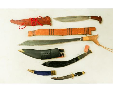 A collection of WWII &amp; later vintage knives including Gurkha Kukri (blade marked 69 in black waxed finish), Southern Asia