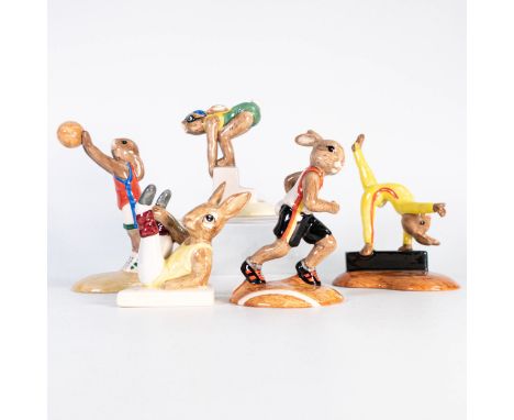 Royal Doulton Bunnkins The Bunnykins Olympic Games comprising Basketball DB208, Soccer Player DB209, Gymnast DB207, Swimmer D