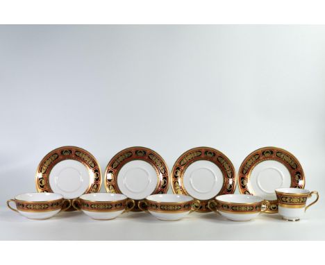 De Lamerie Fine Bone China heavily gilded Empire pattern handled soup bowls &amp; saucers, and matching cup specially made hi