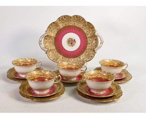 Crescent China George Jones &amp; Sons floral &amp; gilt part tea set including 4 trios, sandwich plate &amp; cup &amp; sauce