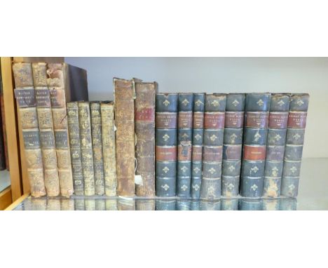 Collection of 17 leather bound books including The Young Gentleman &amp; Ladys Philosophy 1781, Poems chiefly Scottish Robert