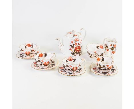 Wileman part cabaret set in the Alexandra shape, pattern no 3532 Japan pattern, January 1885, consisting of tea pot, 4 cups &