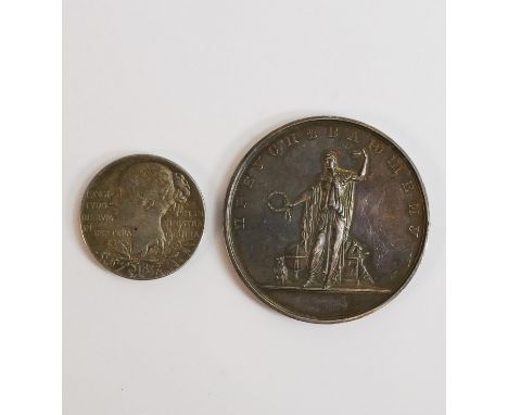 Russian 19th century silver medal awarded for sports, 43mm wide &amp; weighing 25.6g, together with the smaller size Queen Vi