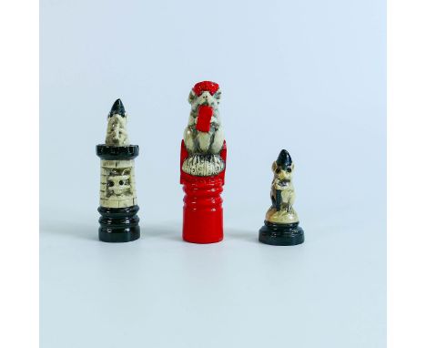 Doulton Stoneware George Tinworth chess pieces of Red Queen, Black Rook andBlack Pawn, impressed Doulton the Queen with GT to