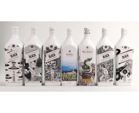 Wade Johnnie Walker Blue &amp; Black Label ceramic Whisky decanters. These were removed from the archives of the Wade factory