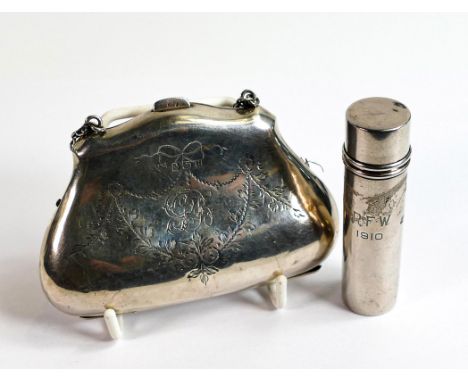 Silver hallmarked purse Birmingham 1919, 70g by Jones &amp; Crompton, together with sterling silver cotton bobbin holder 23g 