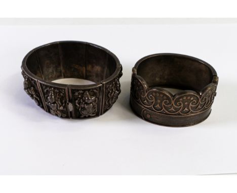 Indian or similar origin sectional bangle decorated with Gods / Deities.  Together with handmade 19th century silver &amp; go