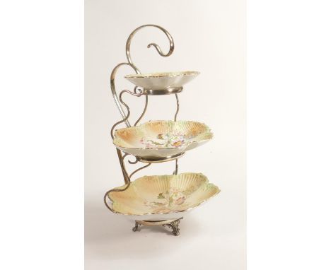 Carlton Blush ware metal mounted 3 tier Entrée dish, scallop edged with floral ragged robin decorations, by Wiltshaw &amp; Ro