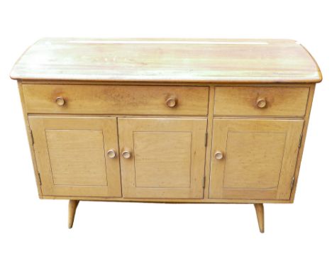 Late 20th century light coloured Ercol three door three drawer sideboard, length 120cm, depth 46cm &amp; height 82cm 