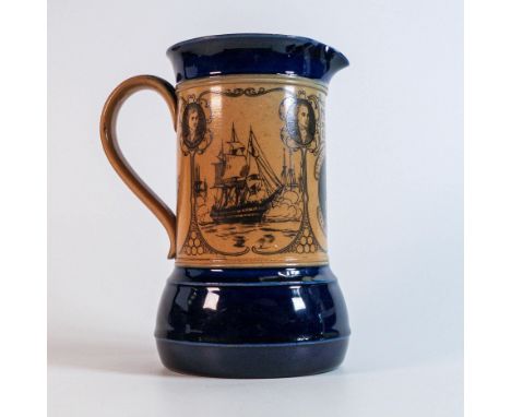 Nelson and His Captains, a Royal Doulton Stoneware commemorative Admiral LordNelson Jug, cylindrical form with applied strap 