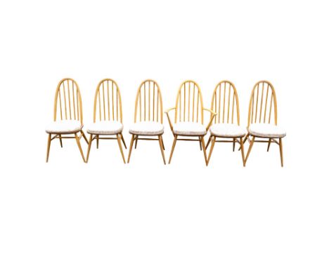 Late 20th century Light coloured Ercol set of six Hoop back chairs including a carver (6) 
