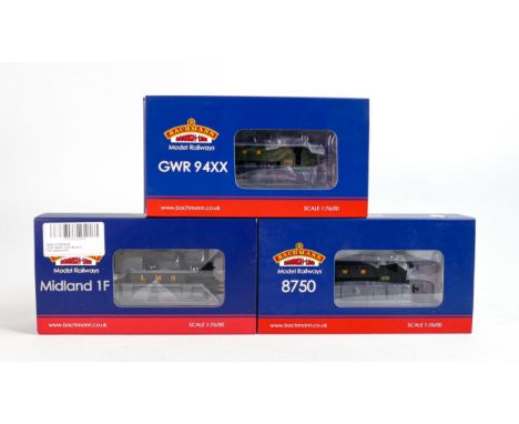 Model trains - Bachmann 31-433 Midland Class 1F 1739 LMS Black Open Cab, 32-199 Class 8750 Pannier tank 3738 GWR black and 35