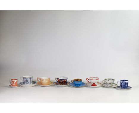 A collection of 8 various antique porcelain cups and saucers. (16) 