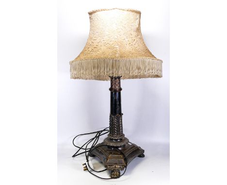 Large decorative silver plated lamp base, height to fitting 49cm. 