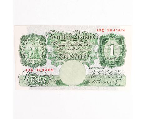 Bank of England - One Pounds note, c.1934-49, Signatory K O Peppiatt, serial number 10C 364369, very good condition.