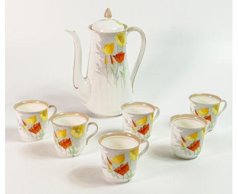 Shelley Vincent shape part coffee set, pattern 12329 to include coffee pot, 6 coffee cups &amp; saucers (7 pieces) 