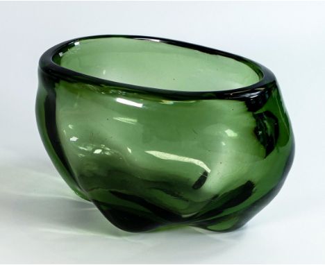 Large Whitefriars globular green Molar tooth vase, light surface marks to body and base length 27cm 