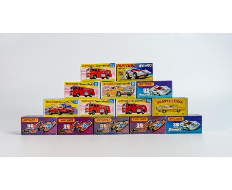 A collection of boxed Matchbox 1-75 series toy cars &amp; vehicles to include 35c - Merryweather Fire Engine x 4, 35d - Fanda