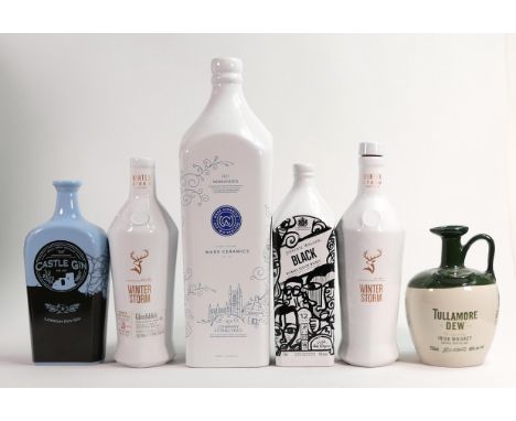 Wade Whisky &amp; Rum themed ceramic decanters including - large Wade promotional item, Castle Gin, Johnnie Walker Black labe