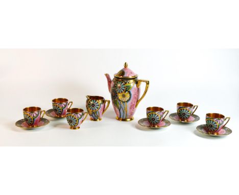 Carltonware Wagon Wheels pattern coffee set, five saucers with one damaged 
