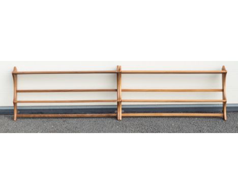 Ercol mid century light wooden plate racks, length 96cm &amp; height 50cm (2) 