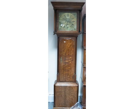 Oak longcase / Grandfather clock with square brass dial engraved Jonathan Lees, Bury. 