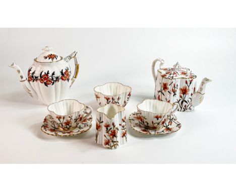 Wileman &amp; Foley tea for two set. Consisting of teapot, 2 cups and saucers, cream jug, sugar bowl pattern 3730, Alexandra 