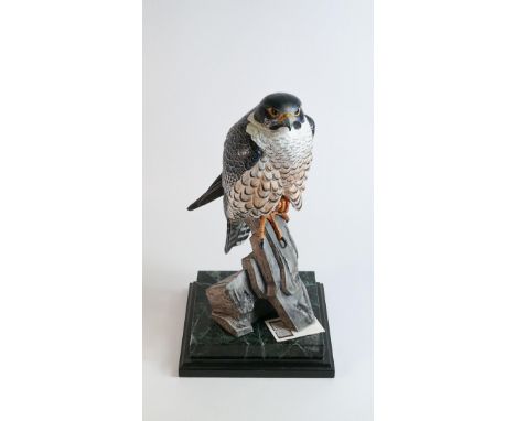 Very large Renaissance Ceramic sculpture figure of Peregrine falcon, limited edition with certificate &amp; plinth, total hei
