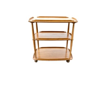 Late 20th century Light coloured Ercol three tier Hostess trolley, length 72cm, depth 46cm &amp; height 74cm 
