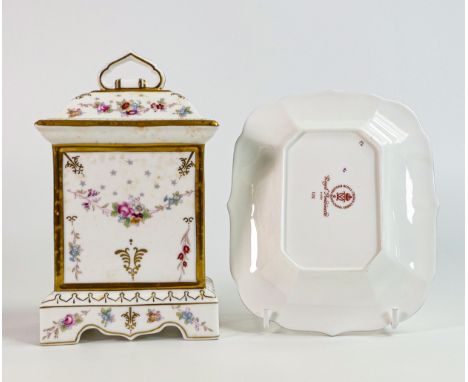 Royal Crown Derby Royal Antionette pattern Mantle clock &amp; tray, boxed, height of clock 18cm 