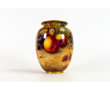 Royal Worcester vase decorated all around with fruits by Price, shape 2572, puce factory mark, h.16cm. 