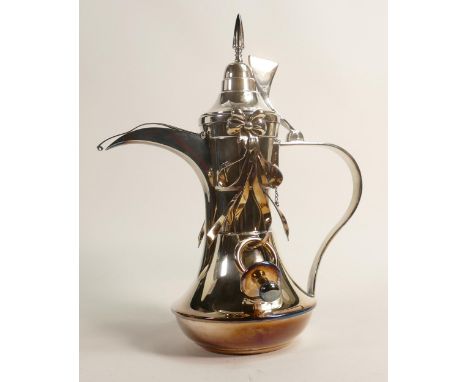 De Lamerie Fine large silverware plated Arabic Finjan coffee pot with ribbons &amp; child's pacifier / dummy decoration in pr