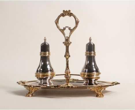 De Lamerie Fine large silverware plated Robert Adam pattern condiment set in presentation bag, specially made high end qualit