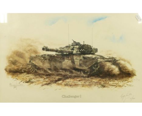 Framed Roger Lowless Challenger 1 limited edition framed print with presentation plaque from RAC (Royal Armoured Corps), fram