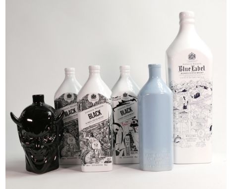 Wade Whisky themed ceramic decanters including - Johnnie Walker Blue &amp; Black Label, Devil themed gin bottle etc. These we