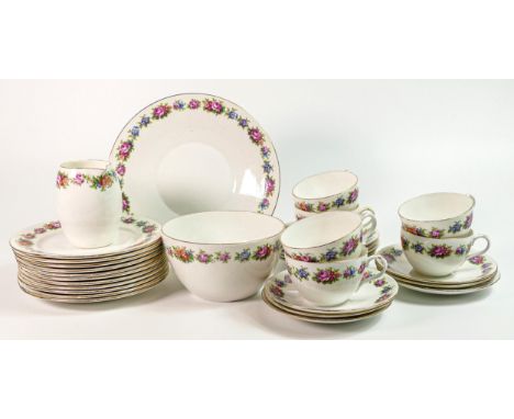 Shelley Bute shape tea set, pattern 8922 to include 6 cups, 11 saucers, 11 side plates, milk jug and sugar bowl (31 pieces) 