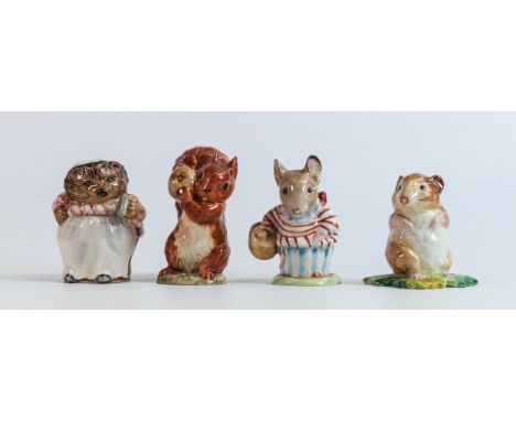 Four Beswick Beatrix Potter figures to include Squirrel Nutkin, Mrs Tiggywinkle,Mrs Tittlemouse and Timmy Willie, all with go