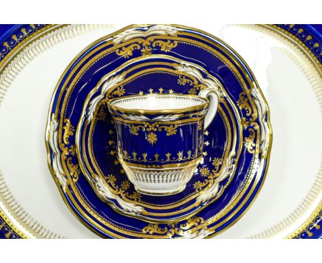 Extensive Spode Royal Lancaster pattern dinner service R8950, cobalt blue with finest gilt decoration.  The original design w